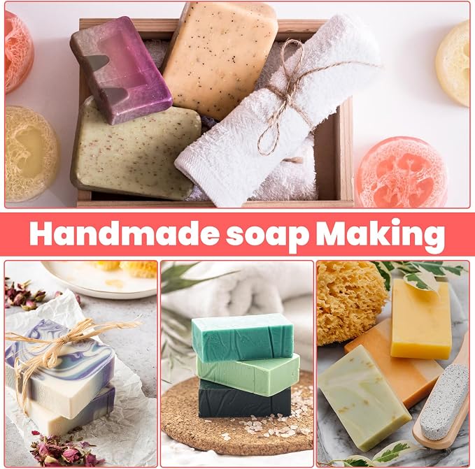 Soap Making Kit, Wooden Cutting Box and Inner Box with Silicone Mold, Stainless Steel Straight Cutter and Wavy Cutter for DIY Soap Making