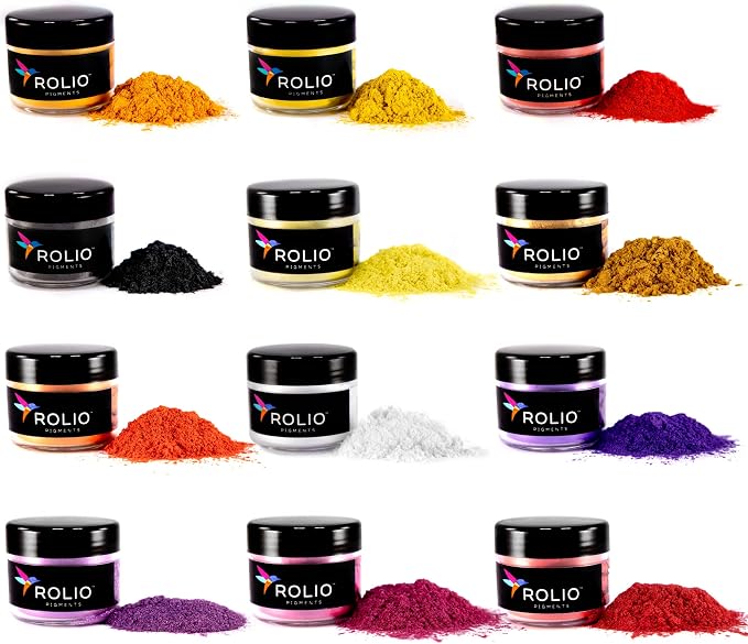 Rolio - Mica Powder Color Pigment Set - Tropical Sunset, 10g, 12 Jars | Pearlescent Color Pigments, Resealable Jars for Epoxy Resin, Soap Making, Candles, Slime, Nail Art, and DIY Crafts