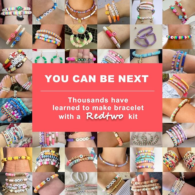 Redtwo 18000 Pcs Clay Beads Bracelet Making Kit, 4 Boxes 64 Colors Flat Polymer Heishi Jewelry with Gift Pack, Friendship Bracelet for Girls Ages 8-12 | 4 Boxes 64 Colors Beads Set for Friendship Jewelry Making Kit with Charms, Crafts Gifts for Girls A...