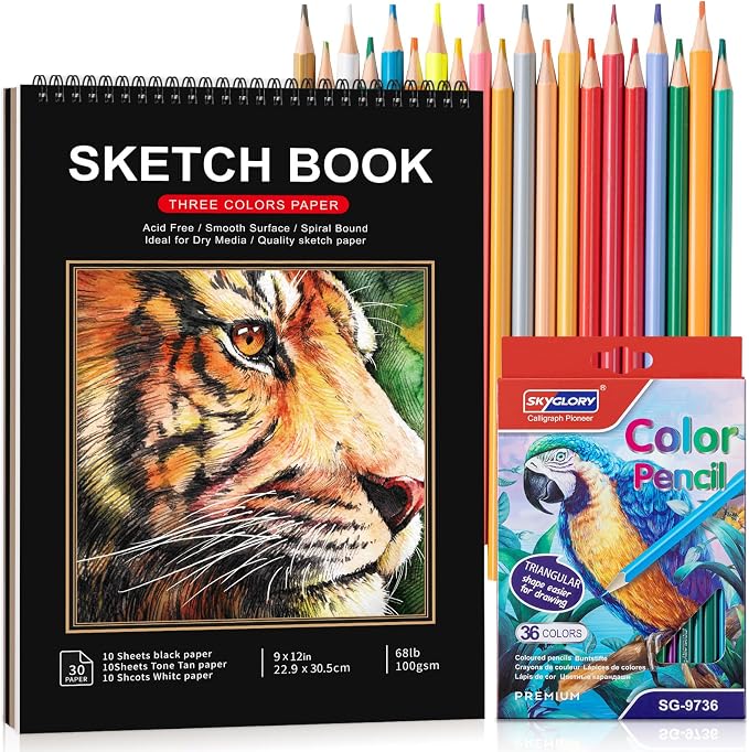 9 x 12In Sketch Book Set for Kids, 100 GSM Spiral Sketch Drawing Pad