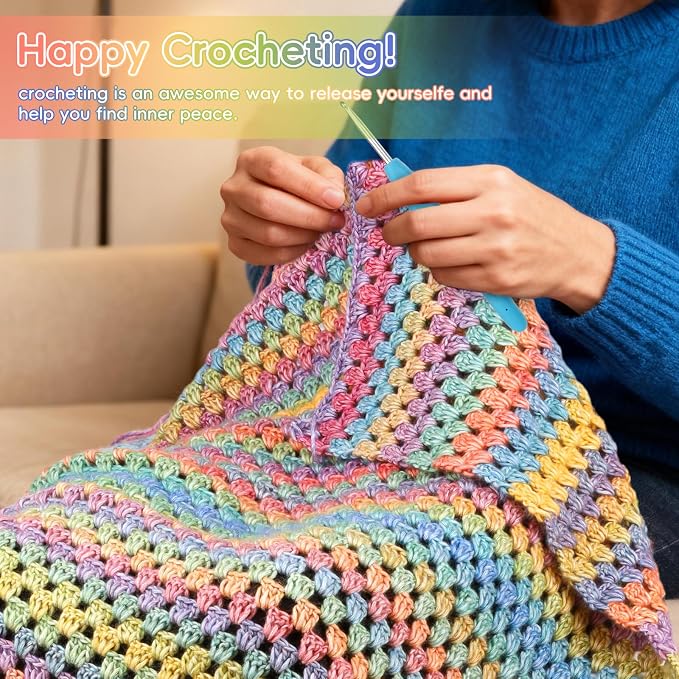 Aeelike Crochet Blanket Kit for Beginner, Easy Crochet Kits, Rainbow Gradient