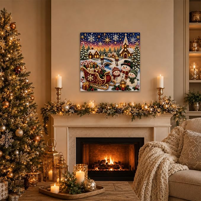 DIY Christmas Pearl Diamond Painting Kit, 5D Pearl Art Craft for Adults and Beginners, Christmas Church and Jesus Wall Decor, Holiday Gifts, 12 x 12 Inch (Christma Design F)