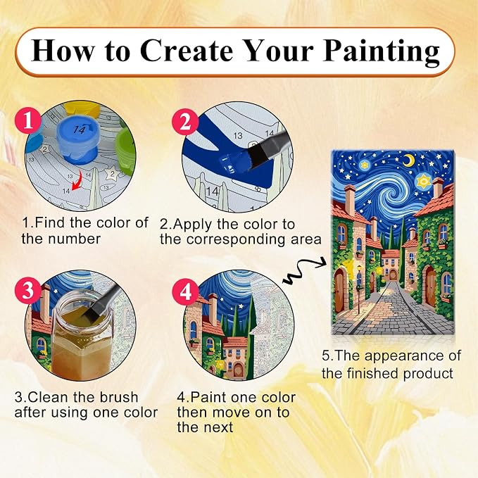 SparkGlow Starry Night Framed Paint by Number Kits for Adults, 8×12 Inch | Landscape Painting by Number, Include Easel, Premium Canvas, Number Painting for Gift, Home Decor, Relaxing and Enjoyable