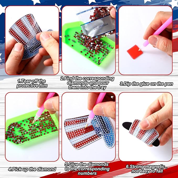 Zonon 12 Pcs 4th of July Diamond Art Magnets Patriotic Flag Gem Stickers | Red White Blue Designs, Diamond Magnets for Fridge Decor, American Themed Magnetic Kits, Adults DIY Home Celebrations
