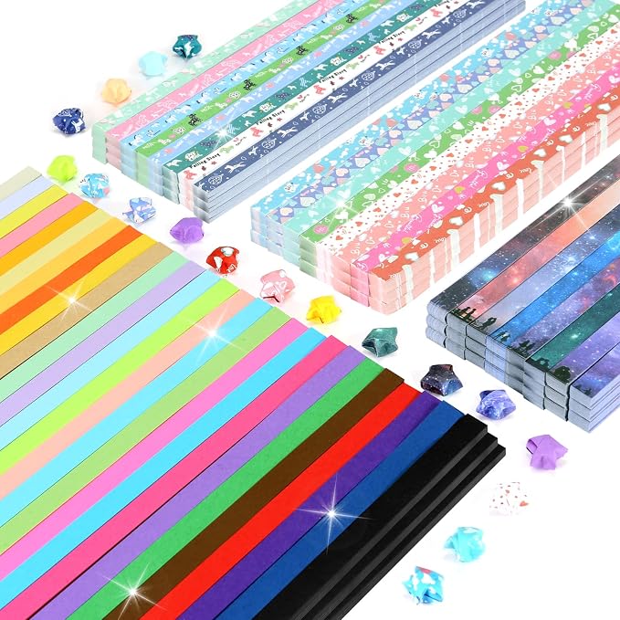 2160 Sheets Stars Paper Strips, 4 Packs Double Side Origami Star Paper, Lucky Star Strips , Star Origami Paper for Kids DIY School/ Hand Craft