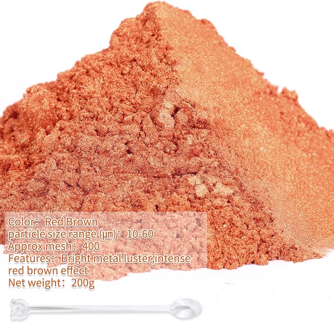 Mica Powder,7.05OZ（200g）,Red Brown Mica Powder Pigment for Epoxy Resin，Lip Gloss，Paint，Dye，Soap Making，Nail Polish,Candle Making,Bath Bombs(Red Brown)