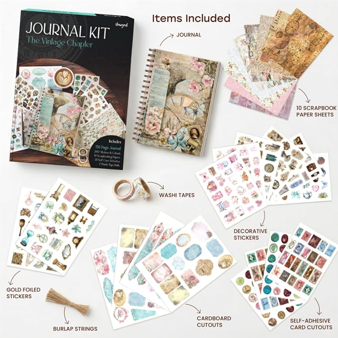 Unwynd Vintage Chapter Journal Scrapbook Starter Kit for Women Adult Teen