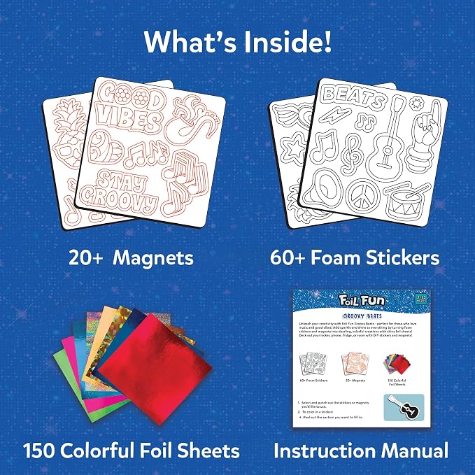 Skillmatics Foil Fun Good Vibes, Foil Art & Craft Activity, Gift for Tweens | 20+ DIY Foil Art Magnets, 60+ Foam Stickers, Party Favor & Activity for Kids, Teens, Adults, Gift for Ages 7–13, Travel Toy