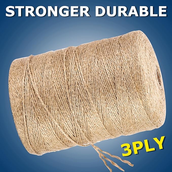 Vanhench Natural Jute Twine Rope 1/13" (2mm) x 1100FT | Jute String Cord for Crafts Gardening Garden Plant Gift Wrapping Arts & Crafts Packing Material Christmas Bulk Decorations