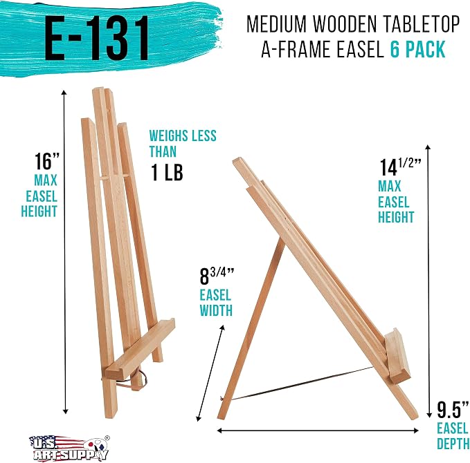 U.S. Art Supply 14" Medium Tabletop Display Easel - Beechwood, Pack of 6 | Artist Wooden A-Frame Display Stand, Easel for Painting, Canvas Stand, Classrooms Events Photo Picture Sign Holder