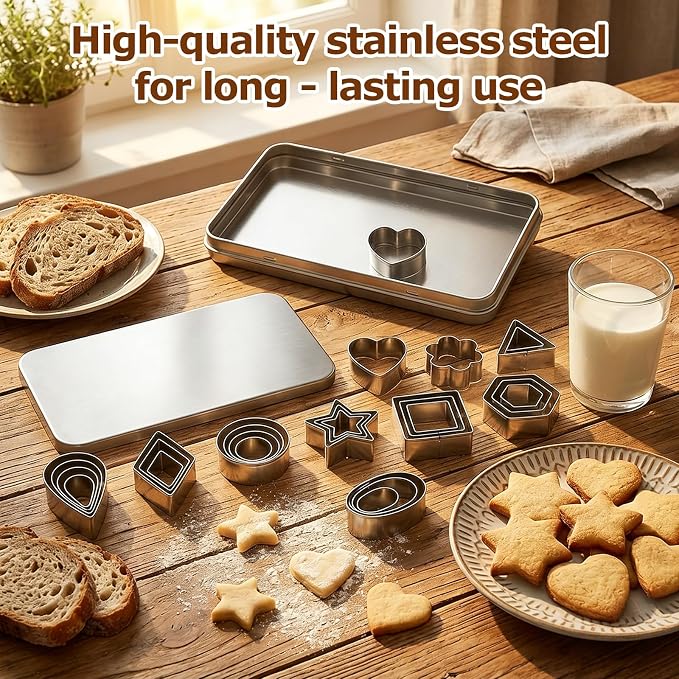 shuielia 30Pcs Mini Geometric Cookie Cutter Set with Box - Stainless Steel Small Cutters for Biscuit, Fruit, Veggie, Polymer Clay & Fondant Baking Tools