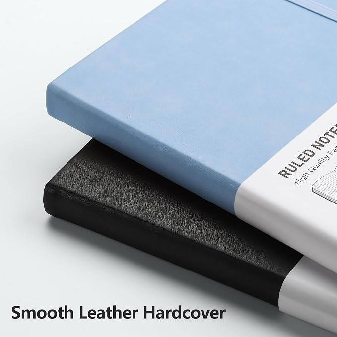 RETTACY Lined Journal Notebook, 192 Numbered Pages, A5 Size (5.7'' x 8.3'') | Leather Hardcover, 100 GSM Thick Paper, for Men & Women, Journaling, Writing, Work & Office (Light Blue)