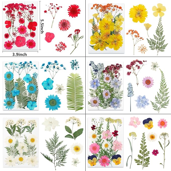 NESCCI 428 Pcs Dried Pressed Flowers for Resin,Real Nature Dried Flowers for Crafts Bulk Dry Flowers Leaves Kit Used for Resin Molds Scrapbooking DIY Art Crafts Candle Soap Making Nails Décor