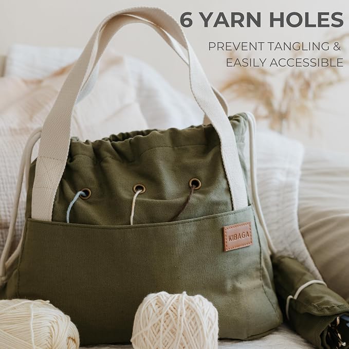 Stylish Crochet Bag Organizer for Yarn - Durable Canvas with 8 Pockets