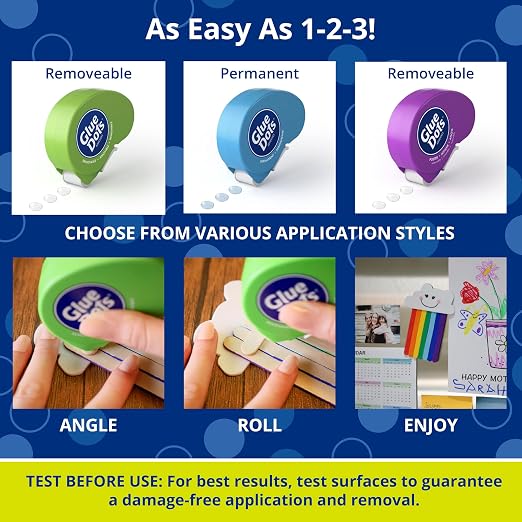 Glue Dots Dot N' Go Glue Dot Dispenser Project Pack with 200 Permanent, Poster, and Removable Double-Sided Adhesive Craft Dots Each, 3/8-Inch