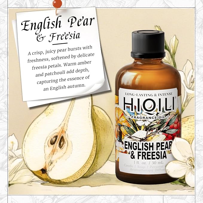 HIQILI English Pear & Freesia Fragrance Oil for Perfume, Inspired by J-Malone, Candle & Soap Making, Sweet Scents for Essential Oil Diffuser, Home Spray - 1.0 Fl Oz(Pack of 1)
