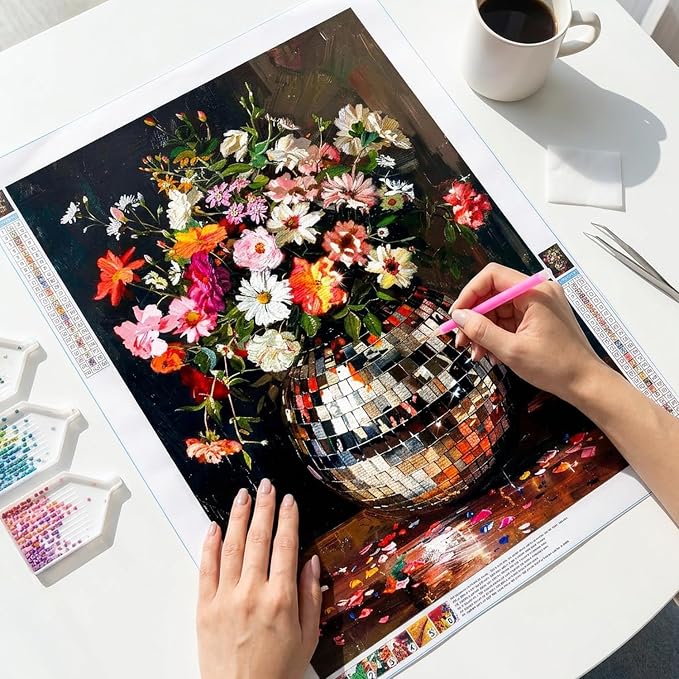 Disco Flower Diamond Art Painting Kits for Adults Beginner,12x16 Inch