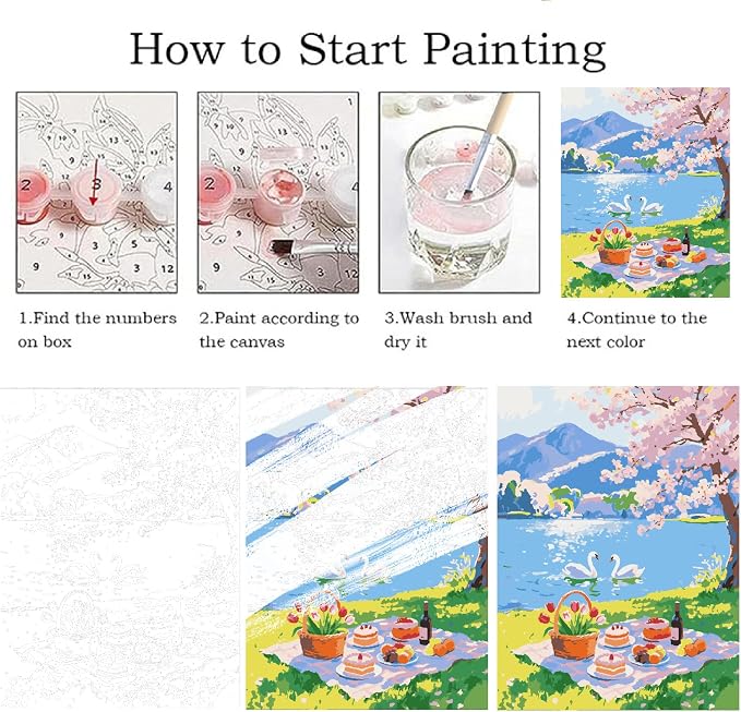 ZRIZQ Landscape Paint by Numbers Kit for Adults Beginner,Picnic,16x20 | Full set with rich paints,wooden brushes,rolled canvas.Calming activity.Beginner friendly.Just open and paint.