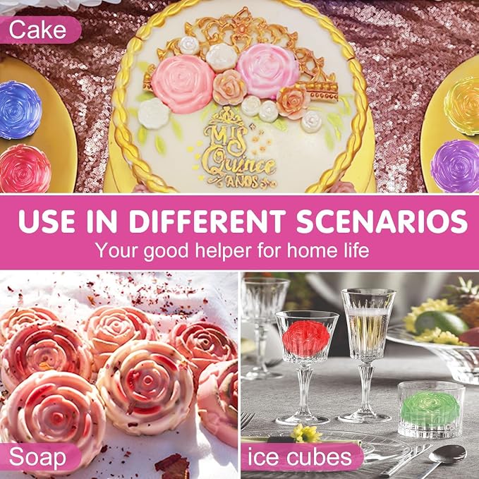 Walfos Rose Ice Cube Mold 2.8 Inch,Soap Mold, Make 12 Cute Flower Shape Ice. BPA Free and Dishwasher Safe.Release Easily.Perfect for Soap Cocktails Juice Whiskey Jelly Chocolate etc.(Set of 2 Pink)