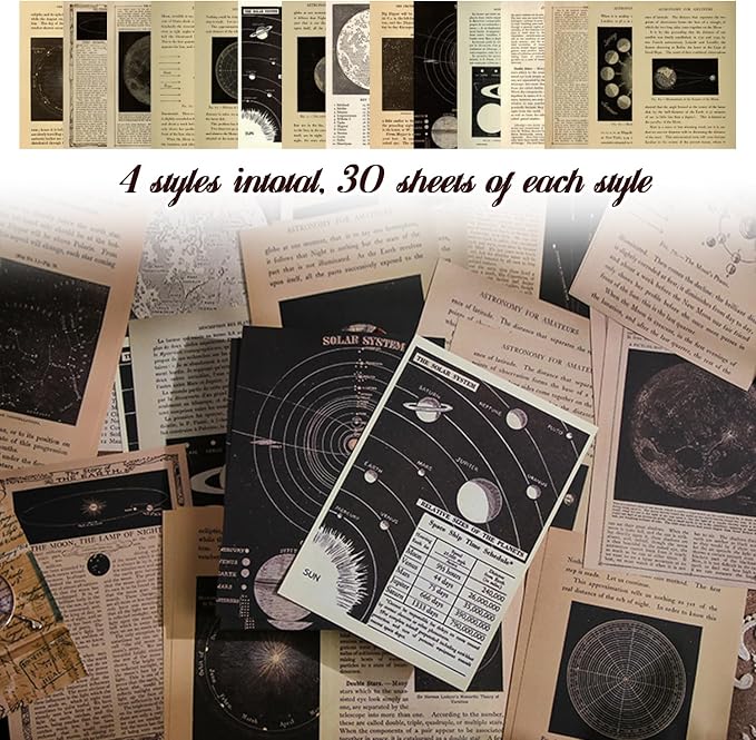 120Pcs Vintage Scrapbook Paper Kit for Junk Journal Supplies Stationery