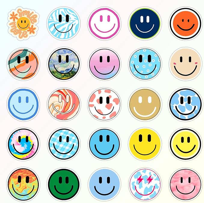 100PCS Smile Face Stickers, Waterproof PVC Stickers