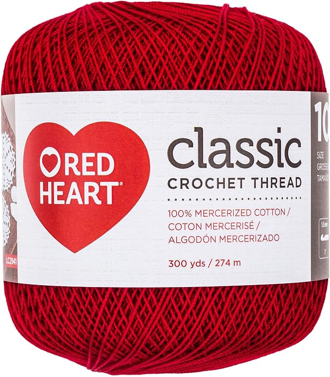 Red Heart Classic Size 10 Cotton Crochet Thread, Victory Red, Single