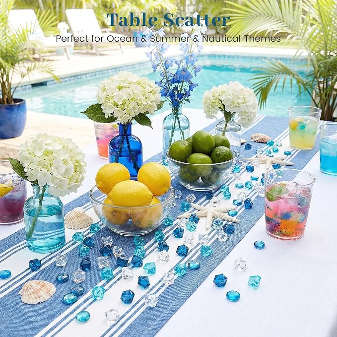 DomeStar 150 PCS Assorted Blue Fake Ice Rocks for Vase Fillers