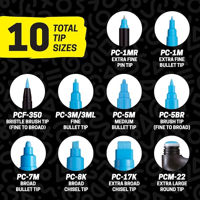uni Posca Acrylic Paint Art Markers, Set of 12 Extra Fine Point Thin Paint Pens for Coloring Gifts, Fabric, Metal, Glass, Rocks, Wood and Canvas, Assorted Colors, PC1M12C