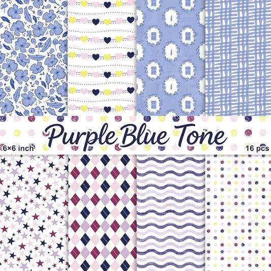 PRSTINCOL Scrapbook Paper,16 Sheets 6 x 6 Inch Purple Blue Tone Style Scrapbook Supplies,Single-Sided Vivid Origami Decoupage Paper for DIY Crafts, Card Making, Art Journaling