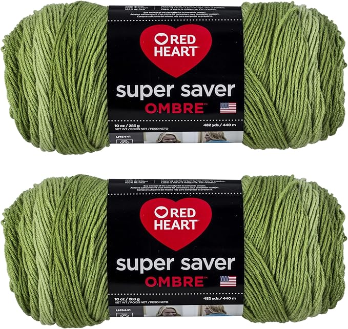 Red Heart Super Saver Ombre Yarn for Crocheting, Green Apple, 2-Pack