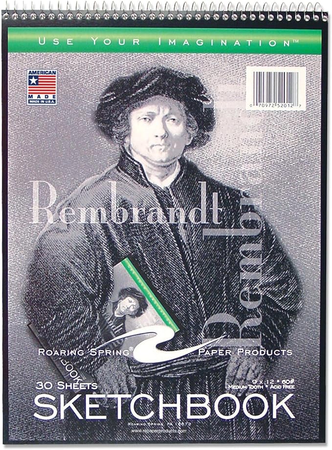Roaring Spring Rembrandt Top Spiral Sketchbook, 30 Sheets, 9"x12", 12 Pack