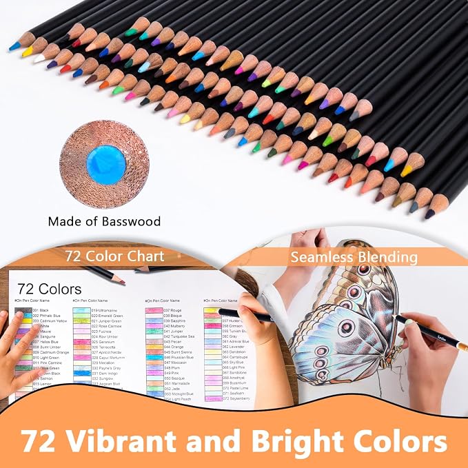 Drawdart 75 PCS Colored Pencils for Adult Coloring Books, 72 Colored Pencils with Zipper Case, Sharpener, Soft Core Oil-Based Coloring Pencils for Artists Drawing Sketching Blending Shading
