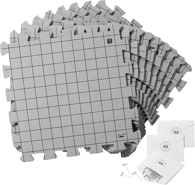 Mr. Pen- Blocking Mats for Knitting & Crochet Projects, 12" x 12" | 9 Pack with 150 pcs T-Pins, Gray Aligned Grid Knitting Blocking Mats and Pins, Water & Heat Resistant