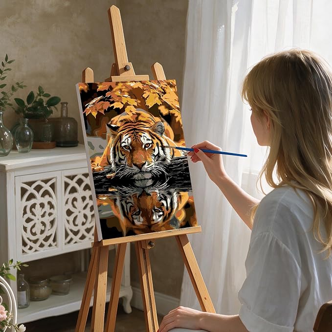DOMROM Tiger Paint by Numbers Kit for Adults, Tiger DIY Acrylic Oil Painting on Canvas, Fall Paint by Number Kit, Home Decor Craft Gift 8x12 Inch