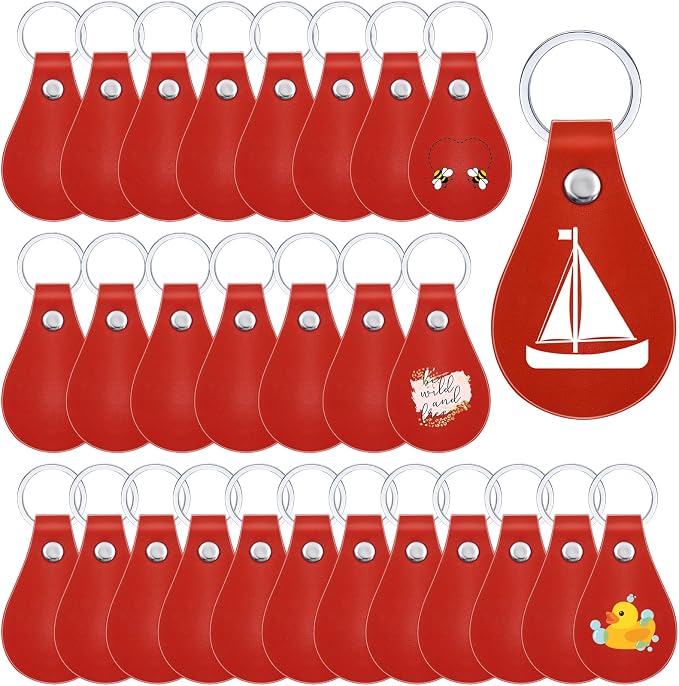 Taiyin 30 Pcs Leather Key Fob Kit PU Leather Keychain Blanks, Red