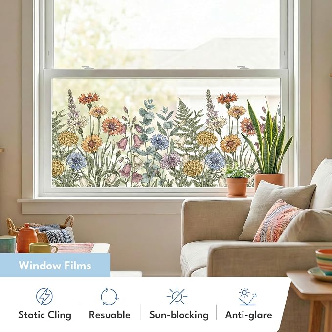 ADD.HERES Stained Glass Window Film, Window Film Decorative, 17.5 x 78.7 in