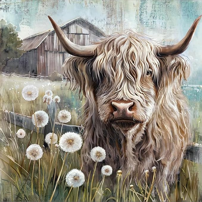 Diamond Art Kits for Adults,Highland cow Diamond Painting Kits 12x12in