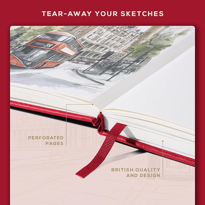 Beechmore Books A4 8.5x11 Mixed Media Sketchbook 160 GSM/98LB with Gift Box | Hardcover Art Journal with Lay-Flat Binding, 156 Perforated Ivory Pages for Drawing, Ink & Light Watercolor