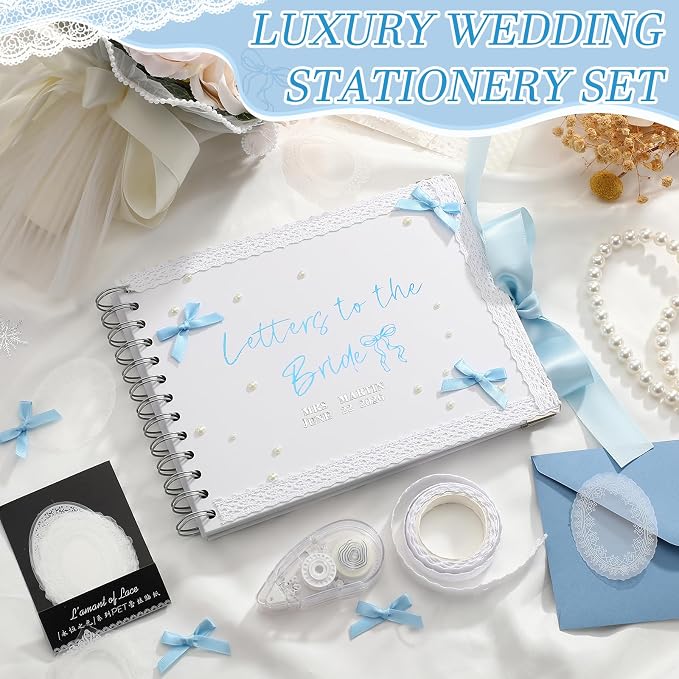 Humyoun Letters to Bride Scrapbook,8.5 X 7 Inch,Bow,Blue