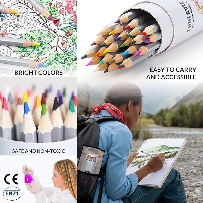 24 Colored Pencils for Adult Coloring Books, Soft Core Art Pencils | Professional Drawing Pencils Set with Sharpener, Art Supplies for Artists, Adult Coloring, Painting, Sketching and Blending