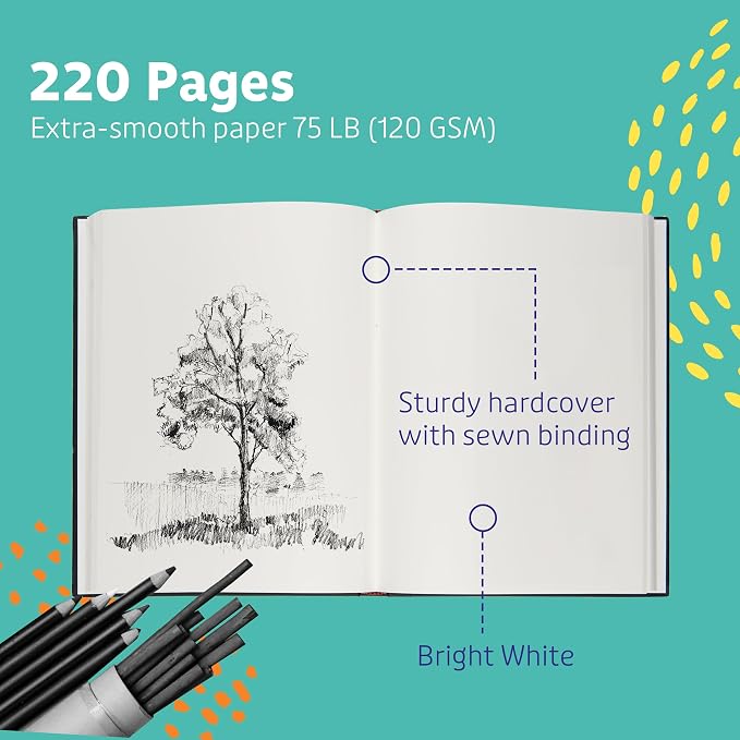 Artlicious Hardcover Sketchbook 5.5x8 Spiral Bound - Thick Paper | 110 Pages, Spiral Bound, Mixed Media, Art Class, Drawing Journal, 120 GSM Acid-Free Paper