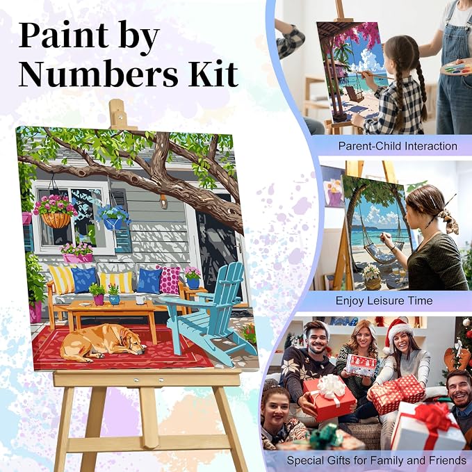 Paint by Numbers Kit for Adults, Cozy Backyard Number Painting Canvas Kit | DIY Acrylic Painting Set for Beginners, Stress Relief Relaxing Craft, Home Wall Decor, Holiday Gift for Adults, 16x16 Inch