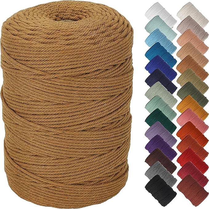 NOANTA Coffee Macrame Cord 3mm x 328yards, Colored Cotton Rope Macrame Yarn | Macrame Rope Supplies, 3 Strand Twisted Cotton Yarn String, Cotton Cord for Wall Hanging, Plant Hangers, Crafts, Knitting