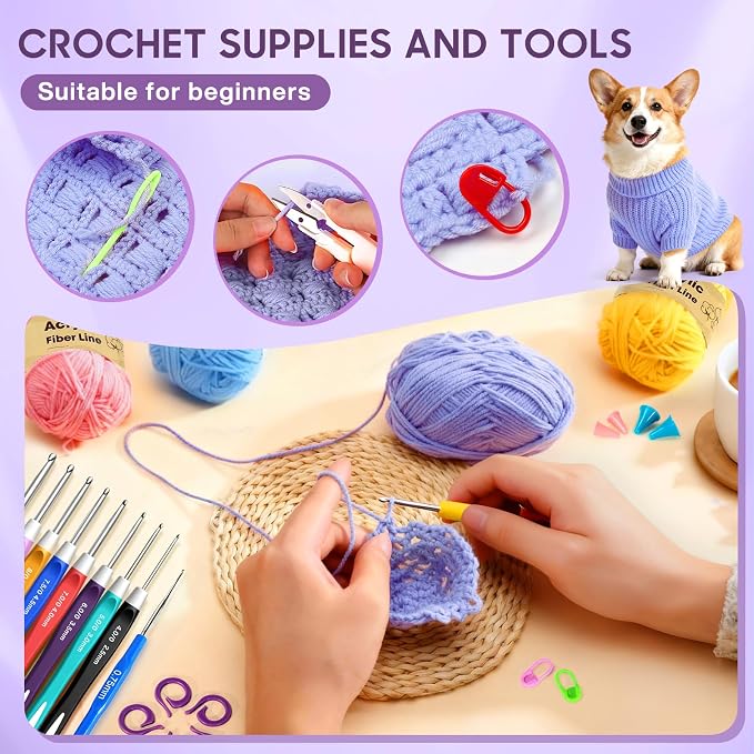 90Pc Portable Crochet Kit Suitable for Beginners & Professionals - Milky