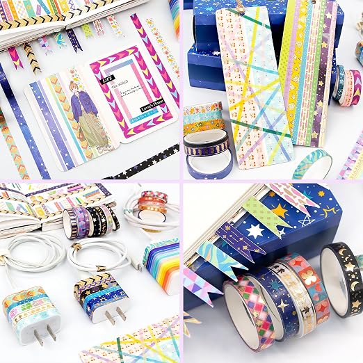 NANYNNU 66 Rolls Gold Foil Washi Tape Set - Decorative Washi Stickers, Colored Tape, Cute Washi Tapes for Journaling Supplies, Scrapbooking Supplies kit, Junk Journal, Craft Supplies