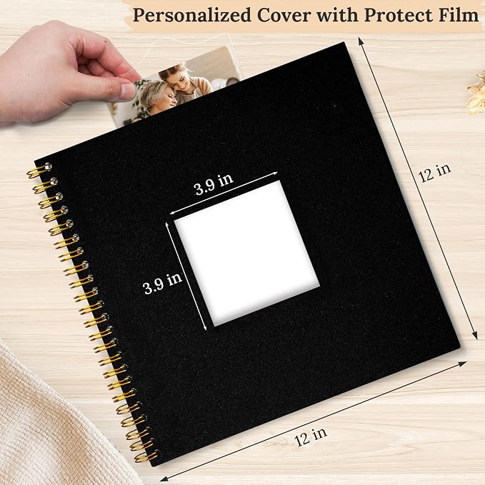 12"x12" Scrapbook Photo Album Linen Cover 40 Sheets 80 Pages White Paper | Black Hardcover Kraft White Pages Memory Book, for Travel Wedding Guest Book Christmas Baby Shower Fits 4x6 & Instant Photos