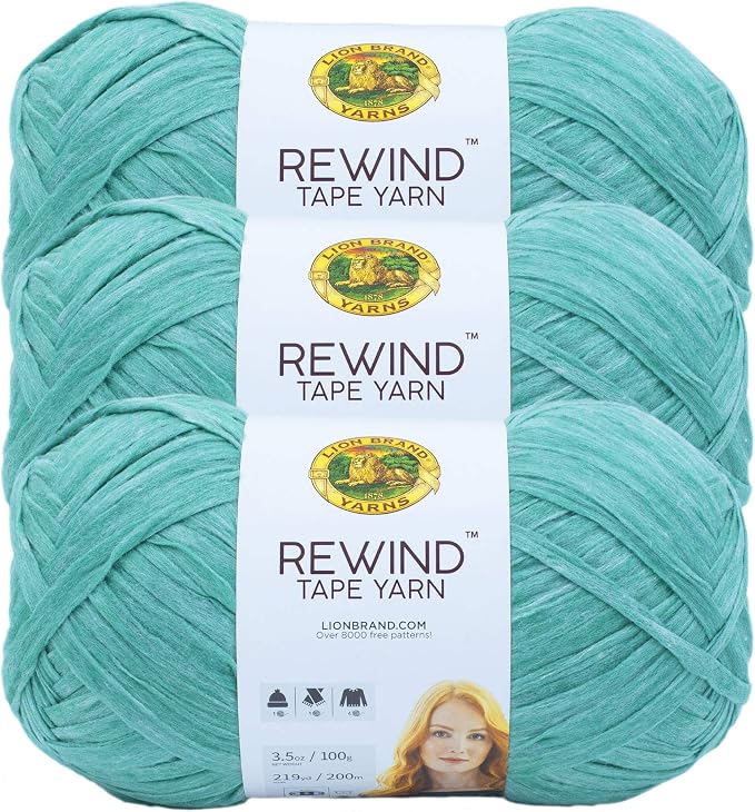 Lion Brand Yarn, Rewind Tape Crochet Yarn, Capri Breeze, Blue, 3 Pack