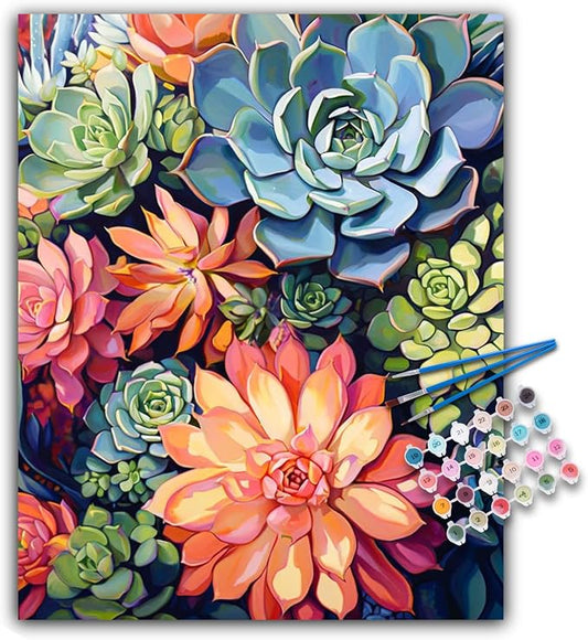 Paint by Numbers Kit for Adults, Succulents DIY Acrylic Canvas Painting Set | 16x20 Inch, Number Painting Craft Kit for Adults, Perfect for Beginners, Home Wall Decor, Stress Relief Relaxing Hobby Gift