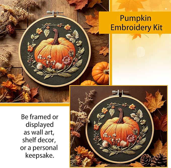 YOUDRN Pumpkin Embroidery Kit for Beginners, Embroidery Kits for Adults