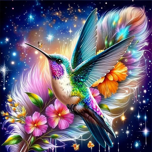 5D Hummingbird Diamond Art kits for Adults Beginners 13.8x13.8 Inch | Colorful Feather Galaxy Diamond Painting Kits DIY Full Round Drill Paint by Diamonds Dot Gem Art for Adults, Home Wall Decor